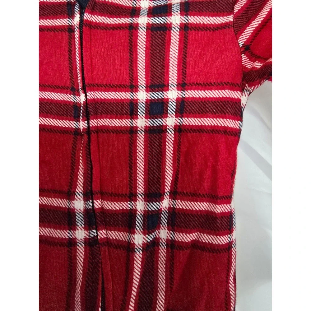 Kids Red Plaid Long Sleeve Footed Pajamas‎ Sleepwear Size 3-6months